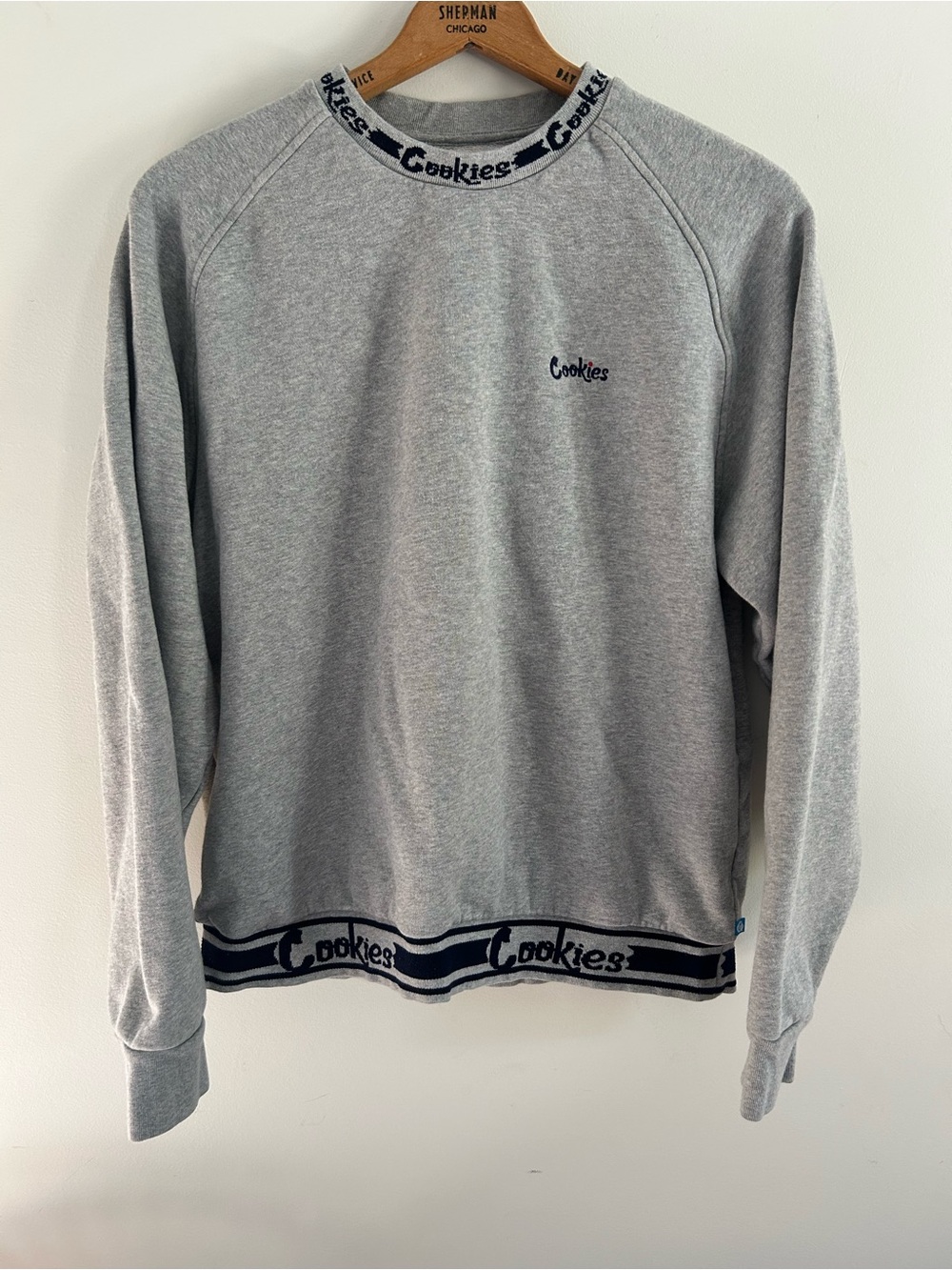 Cookies Clothing Mens XL Grey Jacquard Collar Ribbed Trim Crewneck Sweatshirt